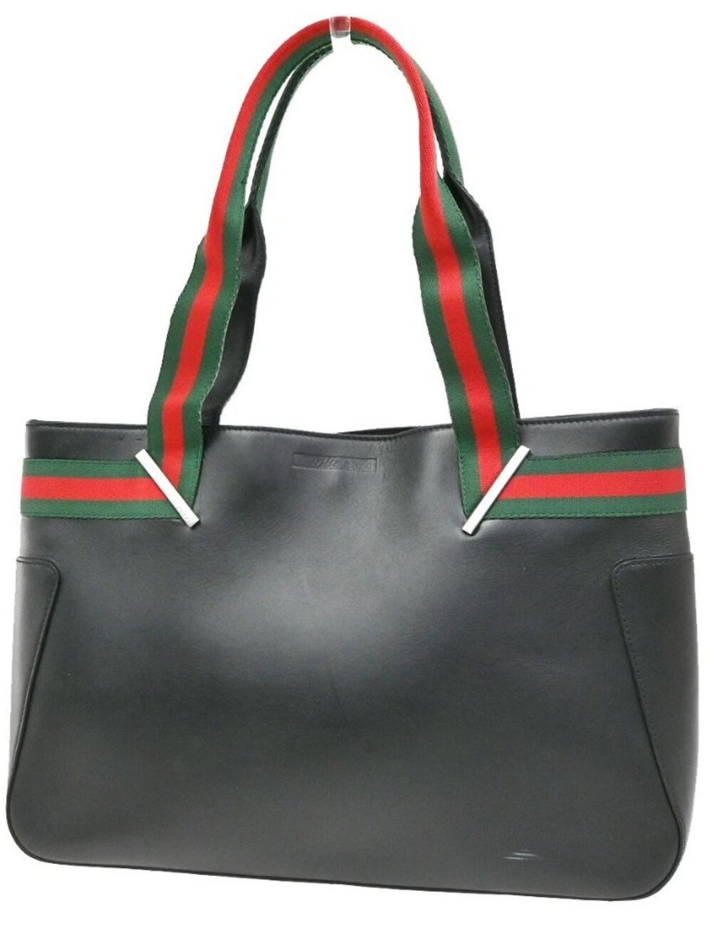 GUCCI Logo Sherry Line Hand Tote Bag Leather Canvas Black SHW Italy 83KD528